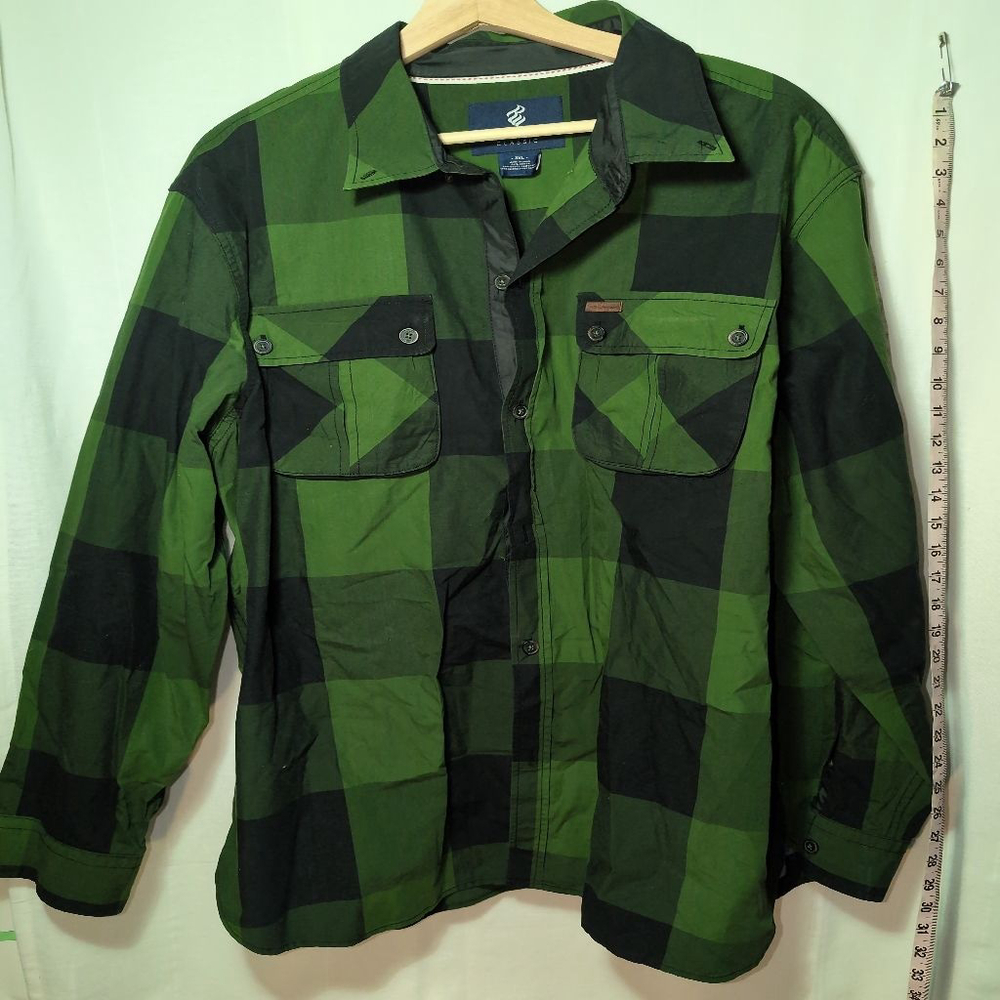 Rocaware Mens Button-up, Green/Black Plaid, Size 3XL